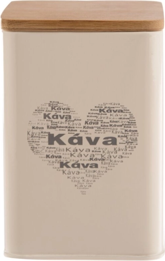 Dóza na kávu z plechu a dřeva s motivem srdce