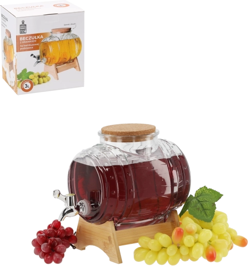 Skleněný nápojový dávkovač 3 l se širokým hrdlem a bambusovým stojanem