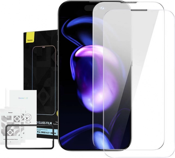 Baseus Crystal tvrzené sklo odolné proti prachu 0,3 mm pro iPhone 14/13/13 Pro – Dvojbalení