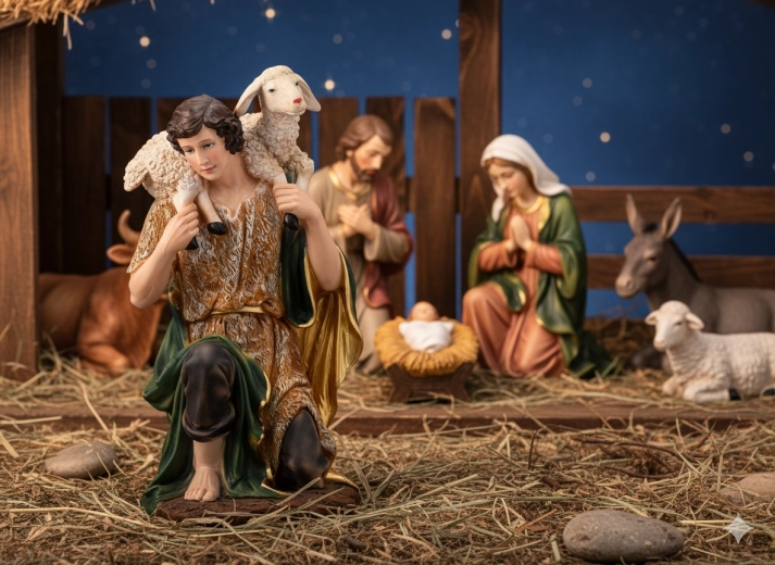 Figura pastýře s ovečkou 77 cm z polyresinu