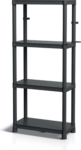 Plastový regál KISTENBERG STACKARO Solid Small HD, 4 police, 58 × 28 × 131,5 cm, černý