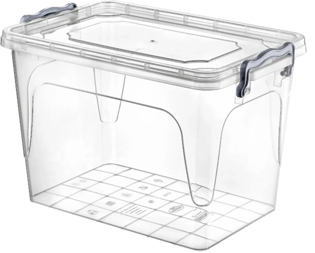 Plastový úložný box 21 l s klipovým víkem, transparentní