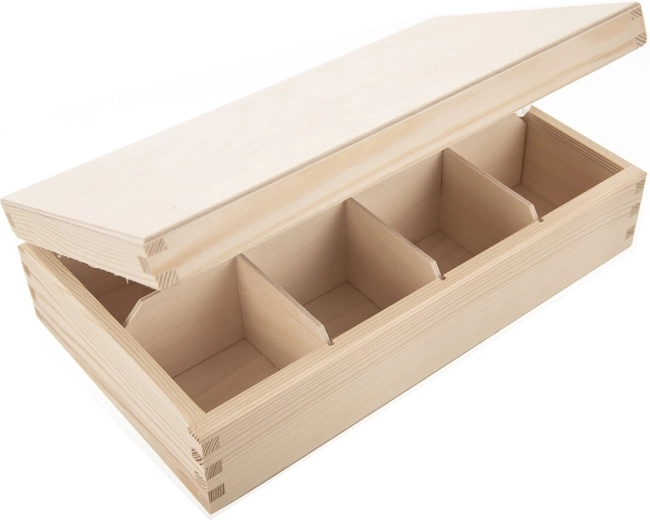 Dřevěný box na čaj béžový 30 × 18 × 8 cm