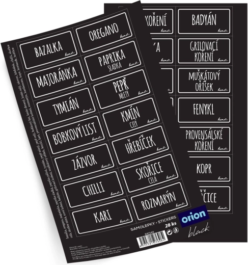 Samolepky na dózy Black obdélník 28 ks CZ