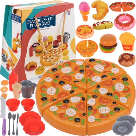 Ruhhy dětská sada na hraní s fast foodem a krájecí pizzou na suchý zip 42 dílů