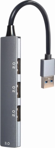 USB hub 4portový, 1× USB 3.0 a 3× USB 2.0, stříbrný