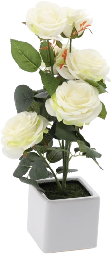 Umělá bílá růže v květináči 44 cm