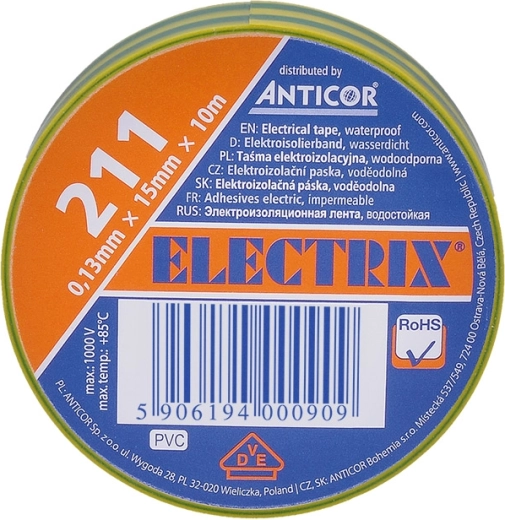 Solight izolační elektro páska 15 mm x 0,13 mm x 10 m žlutozelená