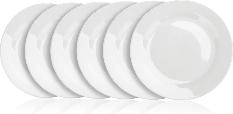 Sada mělkých porcelánových talířů 24 cm Basic, bílá (6 ks)