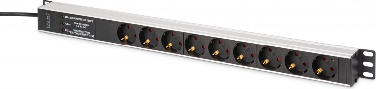 Racková napájecí lišta DIGITUS PDU 9× Schuko s přepěťovou ochranou a EMI/RFI filtrem, 620 mm