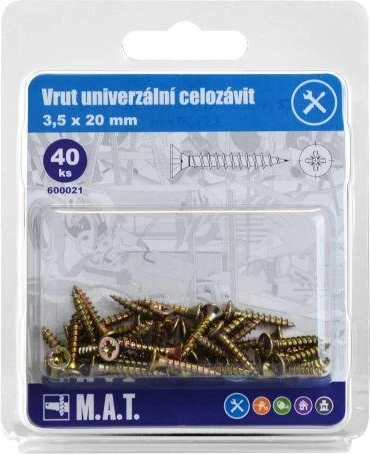Univerzální vrut celozávit 3,5 × 20 mm, zinek (40 ks)