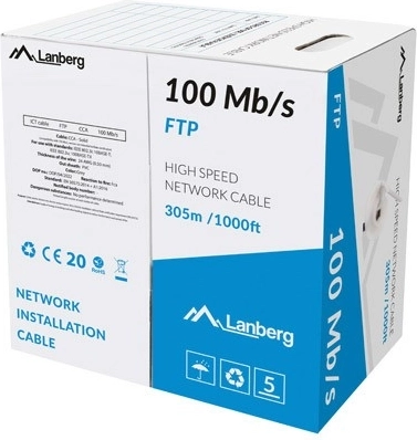 Kabel LAN FTP 100Mb/s 305m šedý