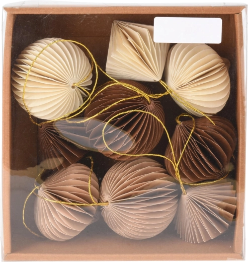 Závěsná papírová dekorace 6 cm – mix tvarů (koule, cibule, diamant), sada 9 ks