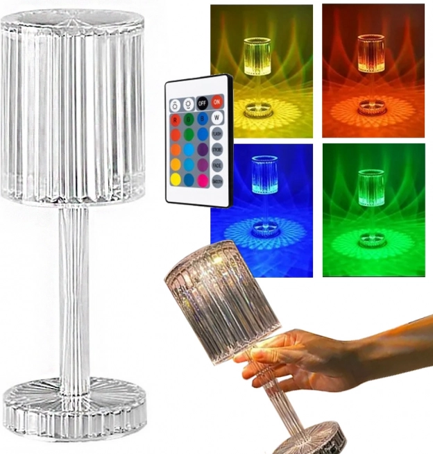 Křišťálová RGB stolní lampa s dálkovým ovládáním, USB C, dotyková