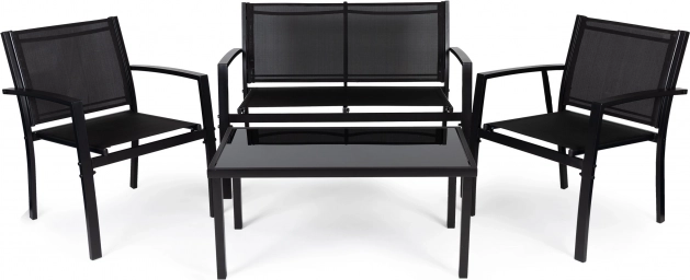 Zahradní set nábytku z kovu s textilní výplní a skleněným stolem ModernHome