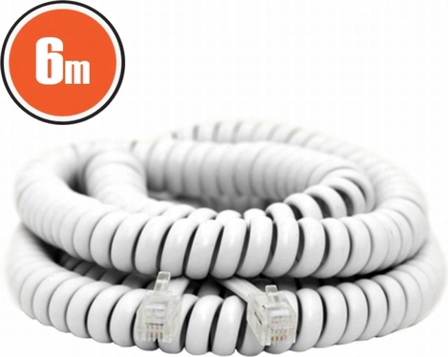 Spirálový telefonní kabel 6 m bílý