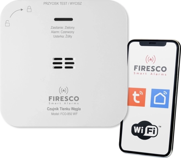 Firesco FCO-850 WF Wi‑Fi detektor oxidu uhelnatého (CO) pro Tuya/Smart Life