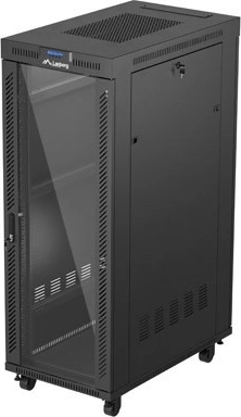 Lanberg FF01 stojanová rack skříň 19" 32U 600 × 1000, prosklené dveře, LCD, černá (flat pack)
