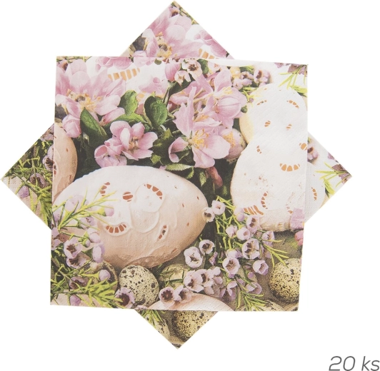 Papírové ubrousky s motivem vajíček a květů 33 × 33 cm, 20 ks