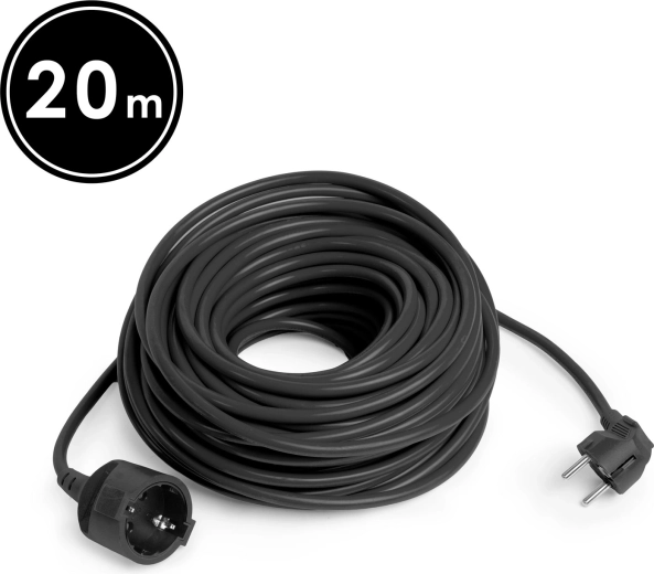 Černý prodlužovací kabel Schuko 20 m
