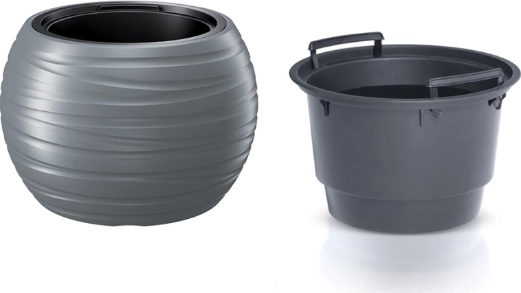 Květináč MAZE kulatý se vkladem 39,6 cm – šedý kámen