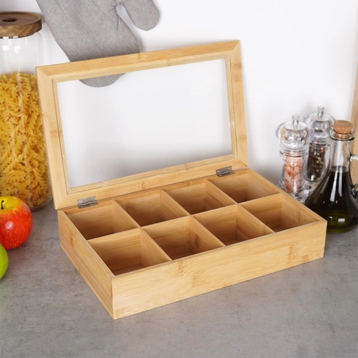 8 přihrádek pro dokonale roztříděné čaje