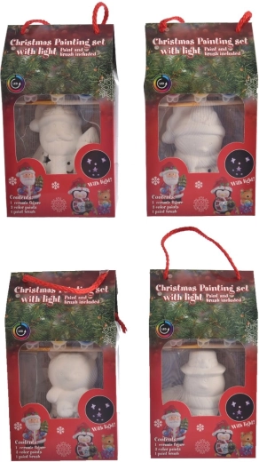 Kreativní sada vánoční dekorace k vymalování s barvami a LED osvětlením (4 varianty)