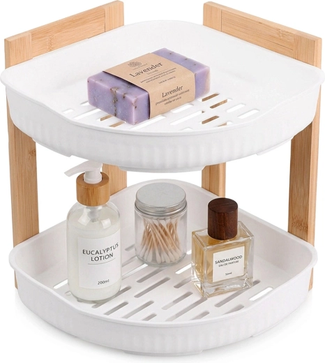 Rohová dvoupatrová koupelnová polička Bathroom Solutions bílá 24 × 24 × 27 cm - 1 kus