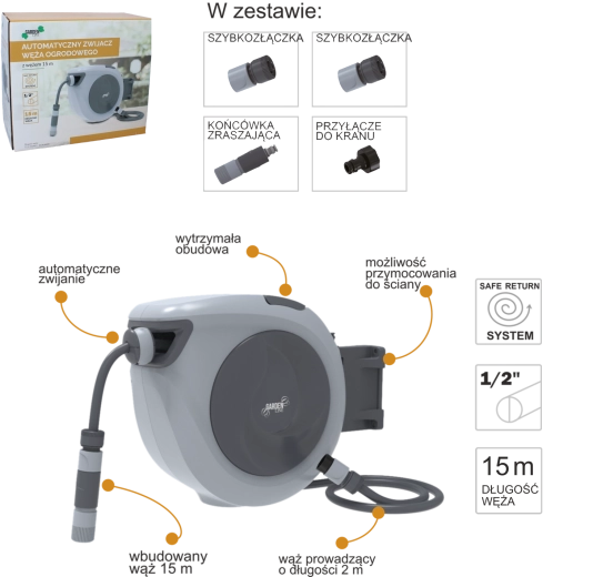 Automatický naviják zahradní hadice 15 m