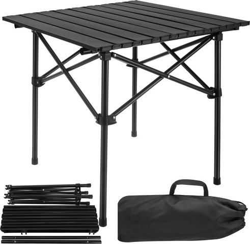 Skládací turistický stolek GARDLOV, ocelový, nosnost 70 kg, černý