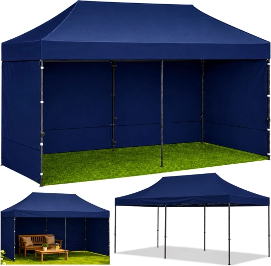 Nůžkový zahradní a prodejní párty stan 3 × 6 m, tmavě modrý