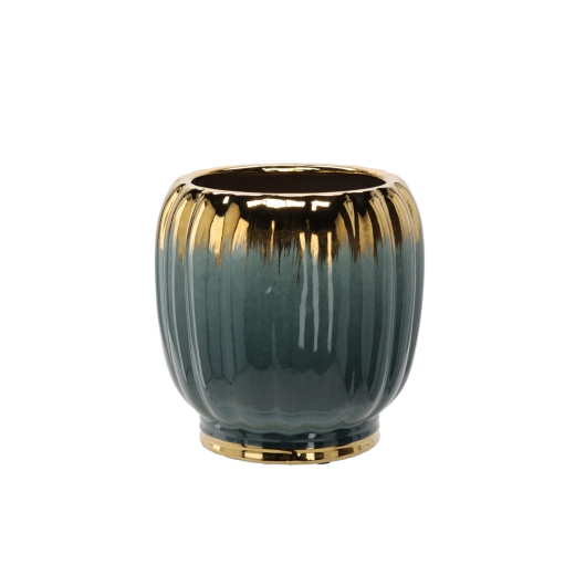 Keramický obal na květináč 28 × 28 × 28,5 cm zlatozelený