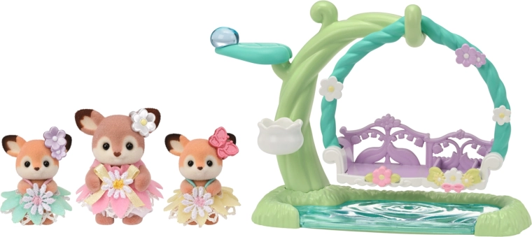 Sylvanian Families jelínci na květinové houpačce – herní set s 3 figurkami