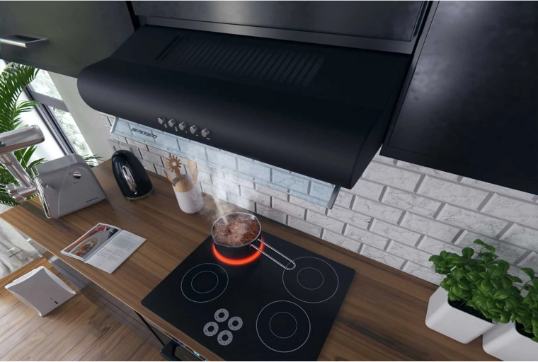 Elegantní černý design se skleněným panelem