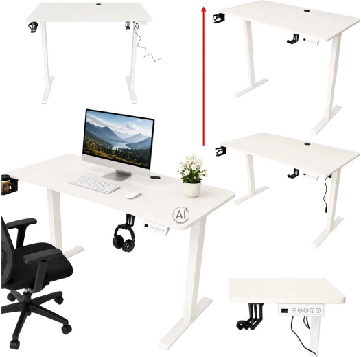 Elektricky výškově nastavitelný stůl 120 × 60 cm bílý