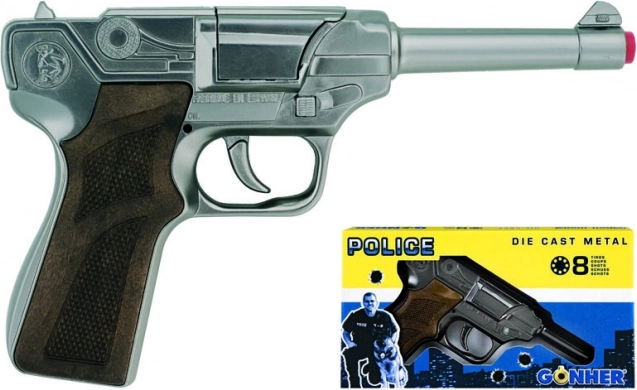 Policejní kovová pistole na kapslíky, stříbrná, 8 ran