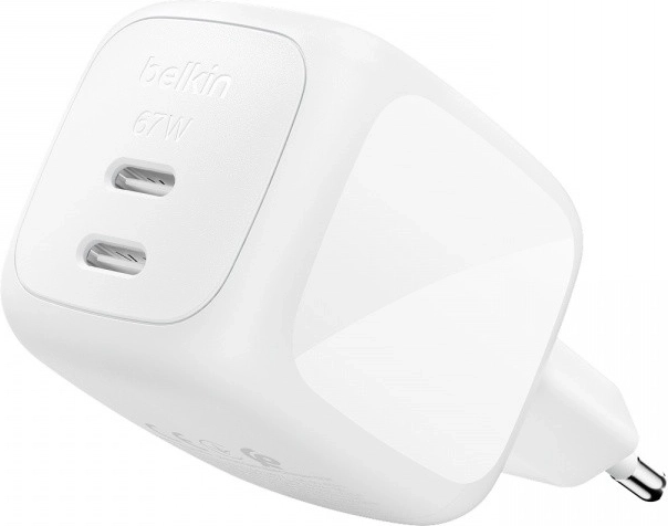 Belkin dvojitá síťová nabíječka GaN 67 W se 2× USB-C, bílá