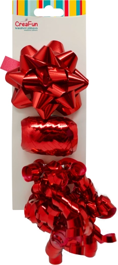 Dárková sada metalická červená – mašle a stuha