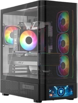 Počítačová skříň MODECOM Volcano AQ500 ARGB Midi s LCD, černá