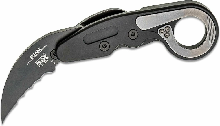 CRKT Provoke Veff Serrations kapesní nůž karambit 6 cm, černý, hliník