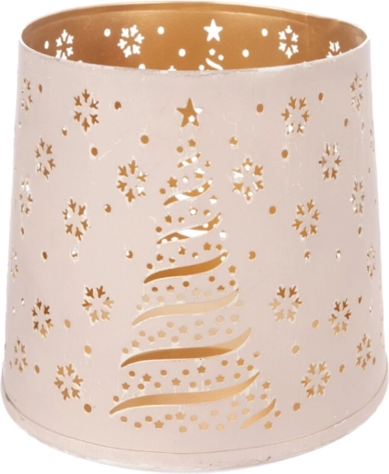 Kovový vánoční svícen Tree bílý/zlatý 18 cm