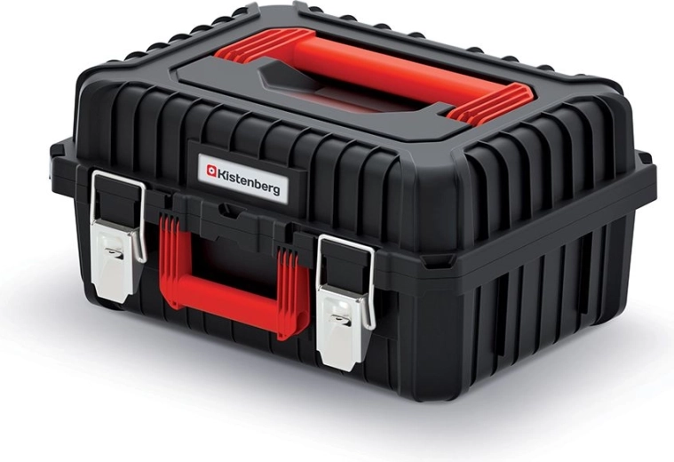 Odolný kufr na nářadí s kovovými zámky, 445 × 360 × 216 mm, černý