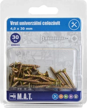Univerzální vruty celozávit 4,0 × 30 mm pozinkované, 30 ks