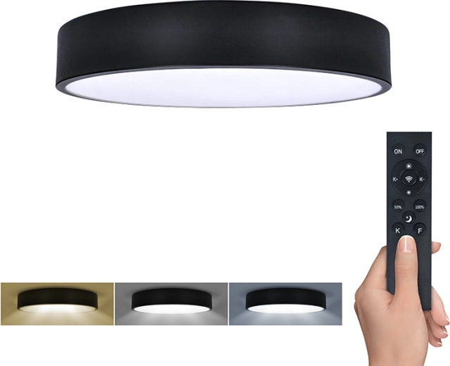 Solight LED stropní a nástěnné svítidlo Lecce s dálkovým ovládáním 36 W, 30 cm, černé