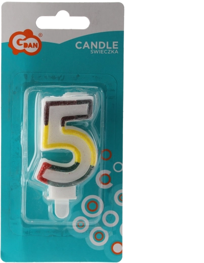 Narozeninová svíčka číslo 5 s brokátem a stojánkem