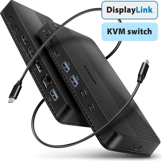 Dokovací stanice AXAGON USB-C 12v1 s KVM a DisplayLink