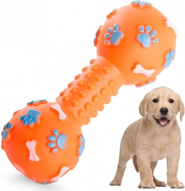 Pískací žvýkací hračka pro psy ve tvaru činky