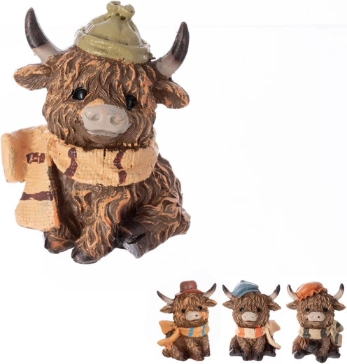 Dekorativní figurka Kráva z polystone, sedící, hnědá 9 cm (4 varianty)
