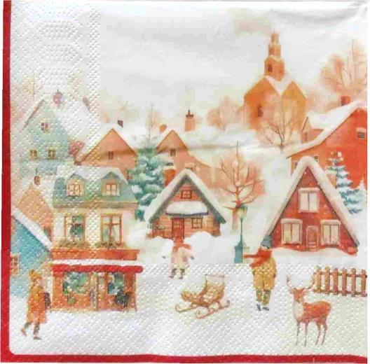 Vánoční ubrousky Zasněžená vesnička 33 × 33 cm