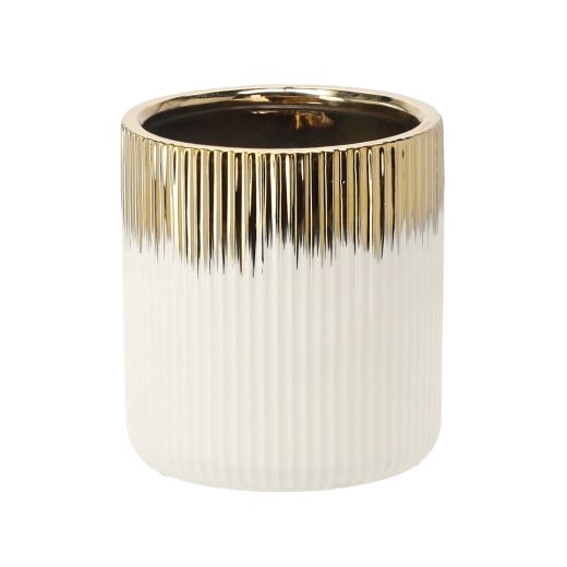 Keramický obal na květináč zlatobílý čtvercový 15 × 15 × 16 cm